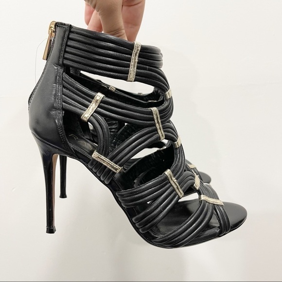 Raye Britt Heel Leather Strappy Sandal Size 38 Black - Picture 2 of 10